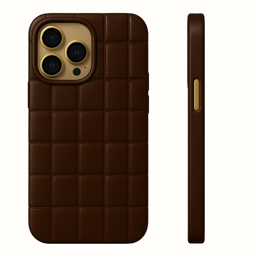 Ultra-Luxury Crocodile Leather Case – Dark Brown & Gold For iPhone