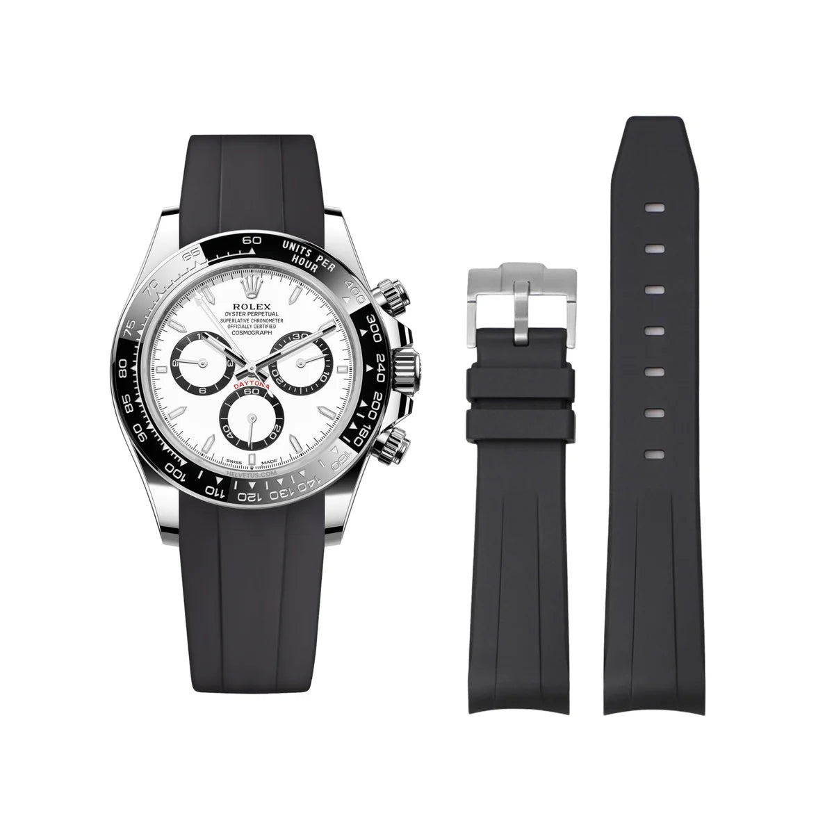 Rubber Strap - For Rolex Daytona - Black