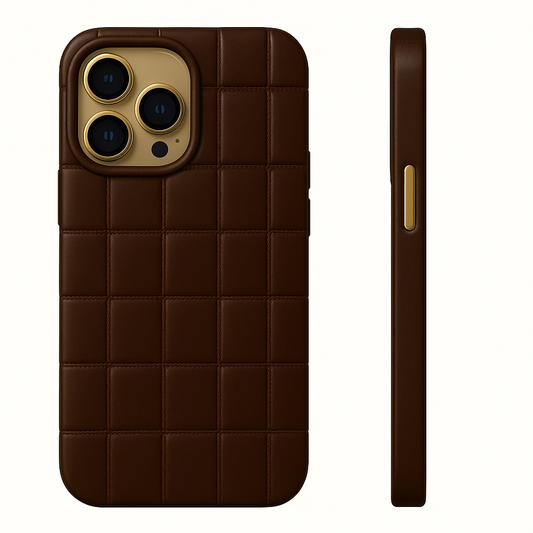 Ultra-Luxury Crocodile Leather Case – Dark Brown & Gold For iPhone