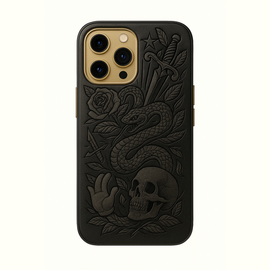 Neo-Tattoo – Embossed Black Leather Case for iPhone
